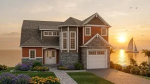 CHD-1592 Beach House Plan – Front Elevation