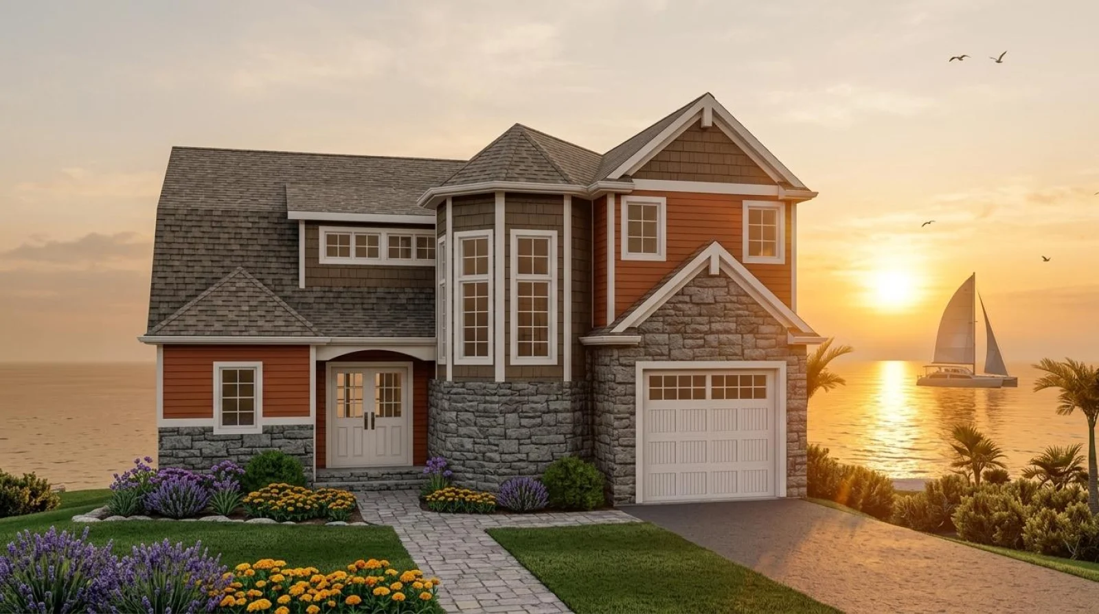 CHD-1592 Beach House Plan – Front Elevation