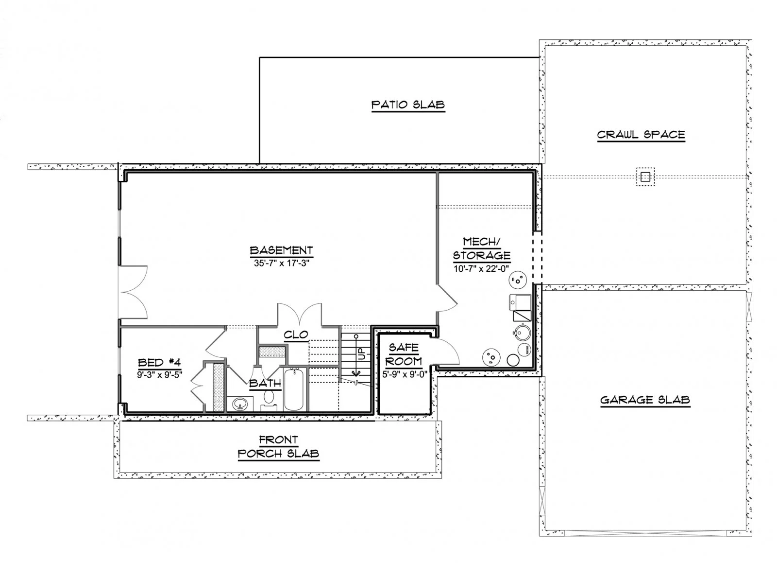 CHD-1920 Cottage House Plan – Basement Floor Plan