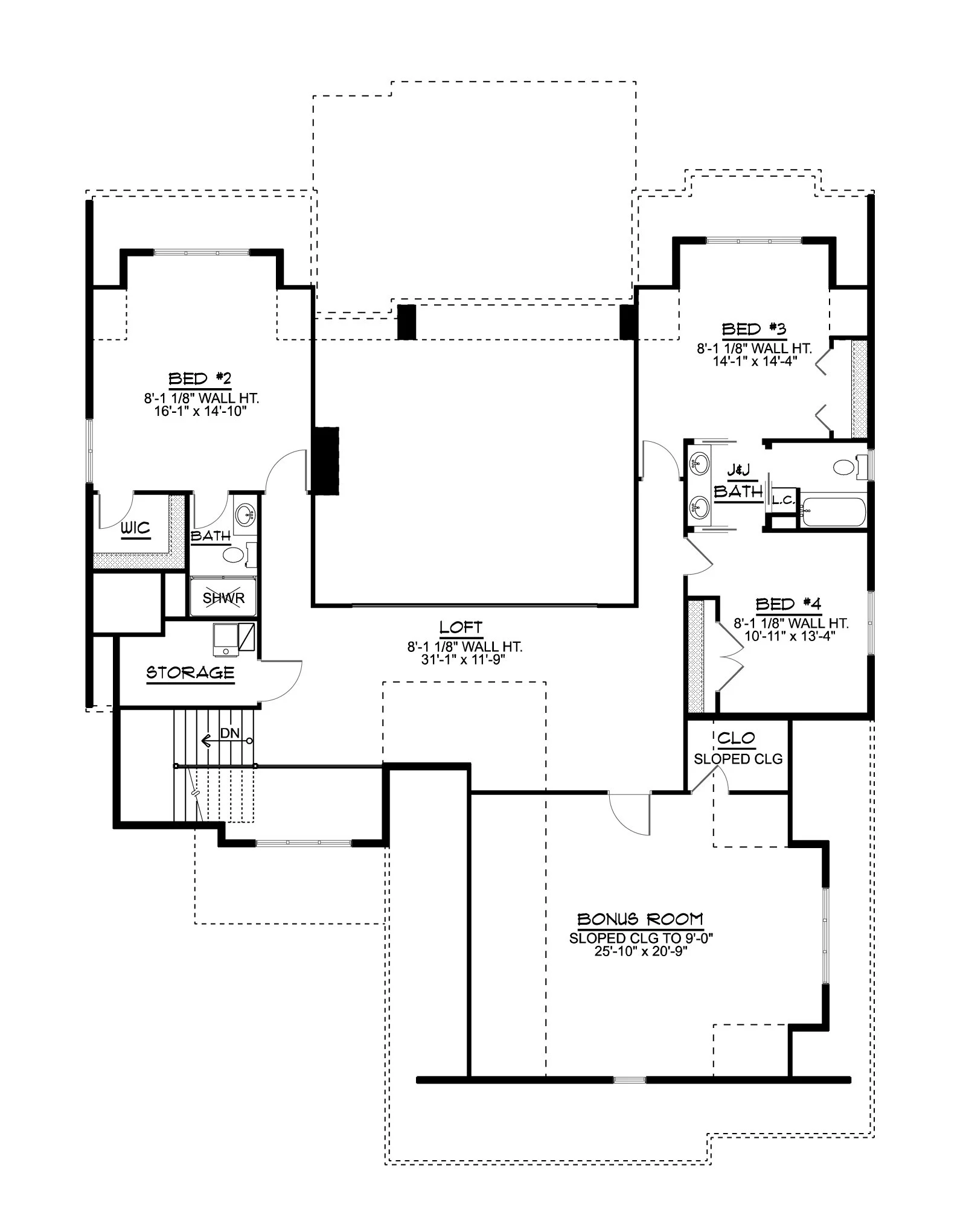 CHD-20121 Cottage House Plan – Second Floor Plan
