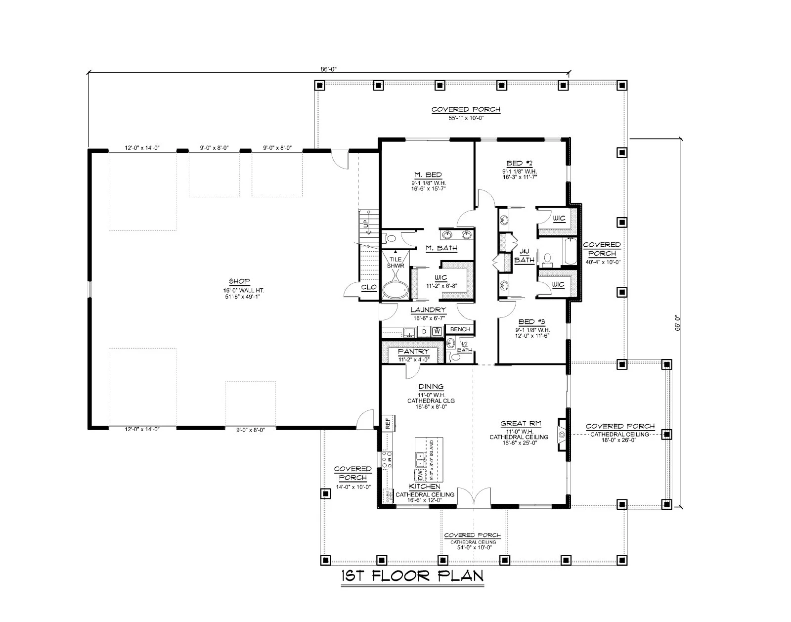CHD-22276 Barndominium House Plan – Main Floor Plan