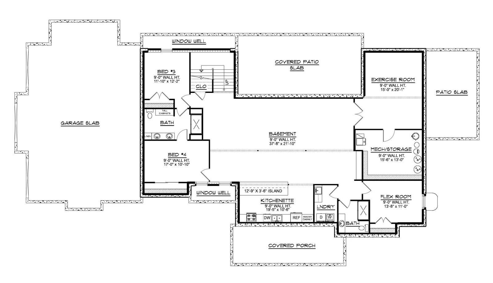 CHD-25329 Contemporary House Plan – Basement Floor Plan